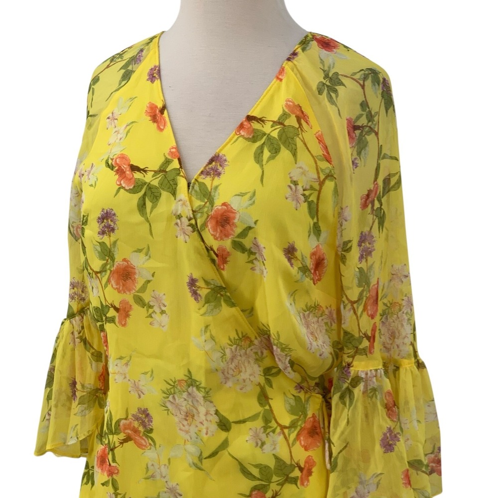 Lauren Ralph Lauren Blouse Women's Floral Wrap Georgette Side Tie Yellow Size‎ S - Picture 5 of 8